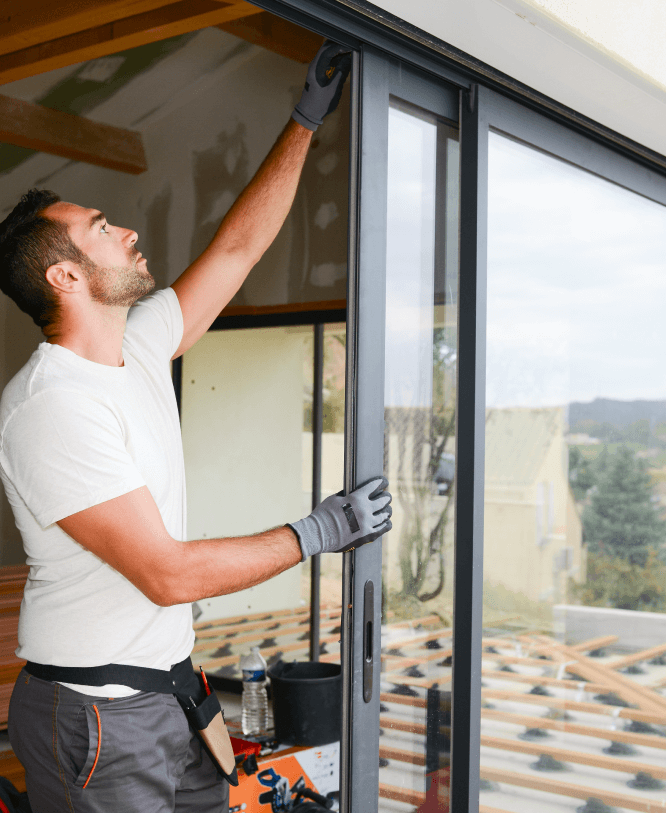 Worker installing window